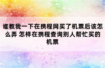 谁教我一下在携程网买了机票后该怎么弄 怎样在携程查询别人帮忙买的机票